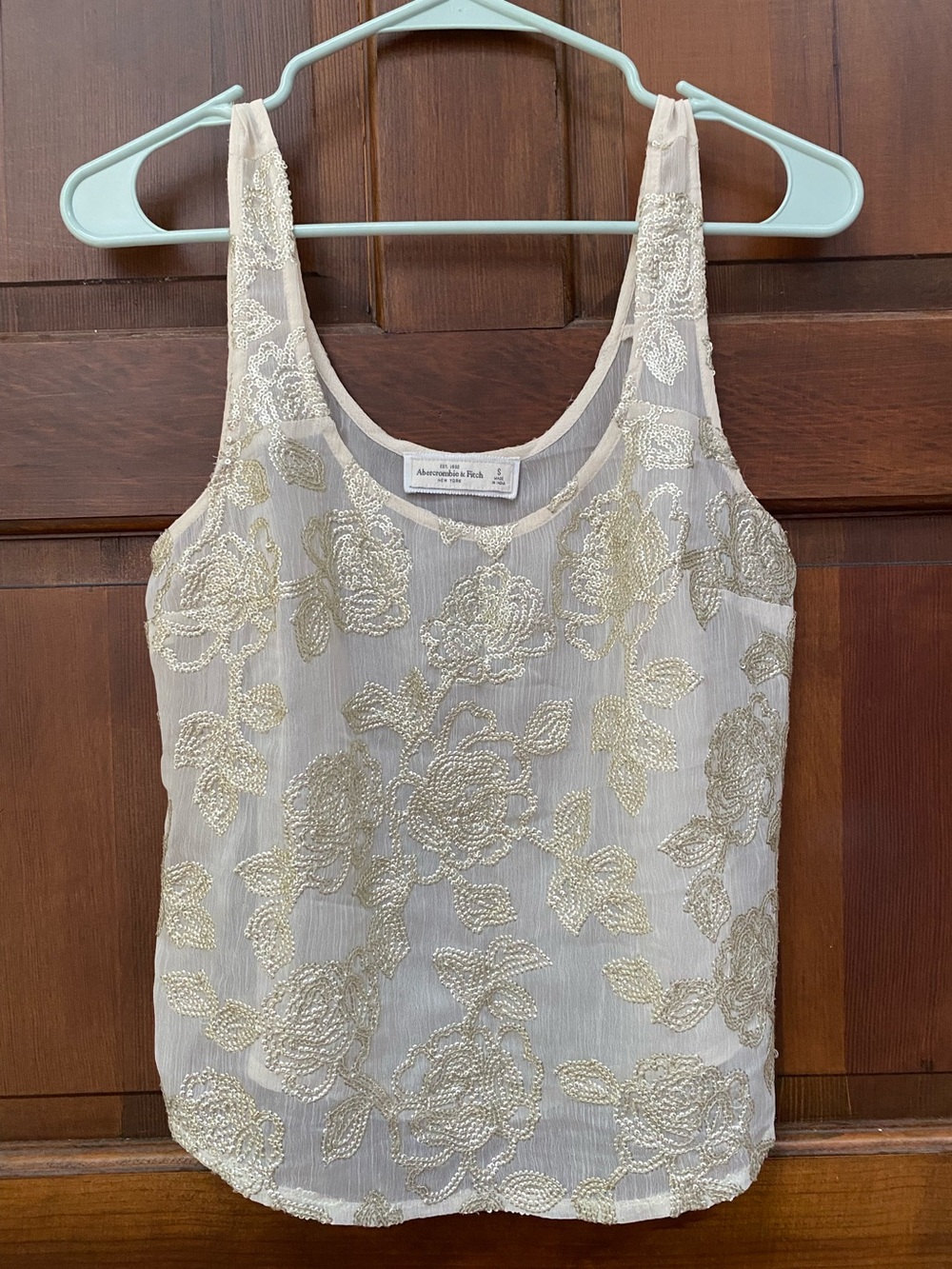 Y2K Abercrombie and Fitch sheer rose sequined tank top